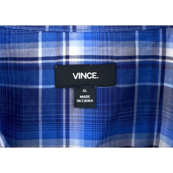 Vince Mens Plaid Blue Button Front Shirt Sz XL - Picture 2 of 5